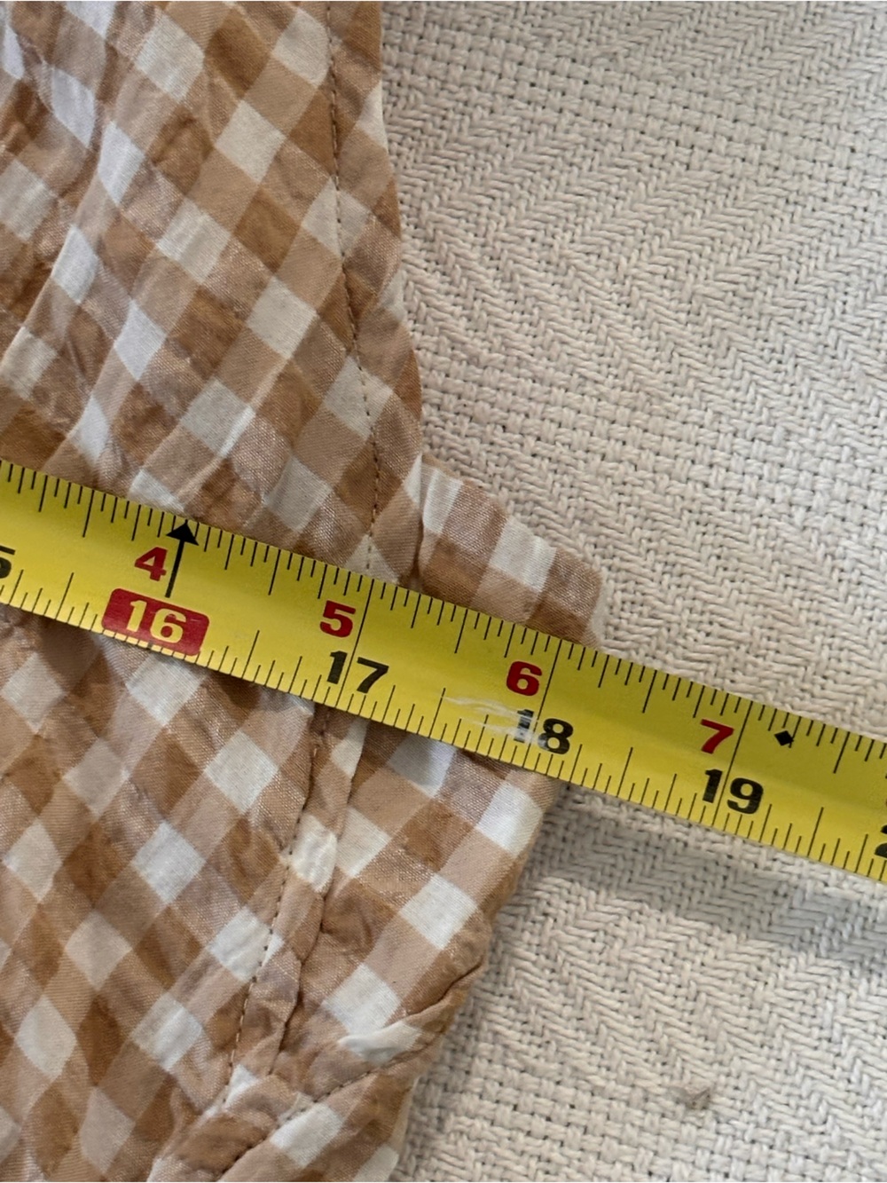 Anthropologie Tan and White Gingham Cap-Sleeve Button-Down Top - Picture 7 of 11